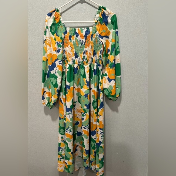 Pink Ripple Abstract Floral Midi Dress Size Small - Picture 2 of 6